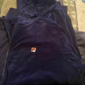 Mens velour sweatsuit comfortable jacket has hood string is missing from pants